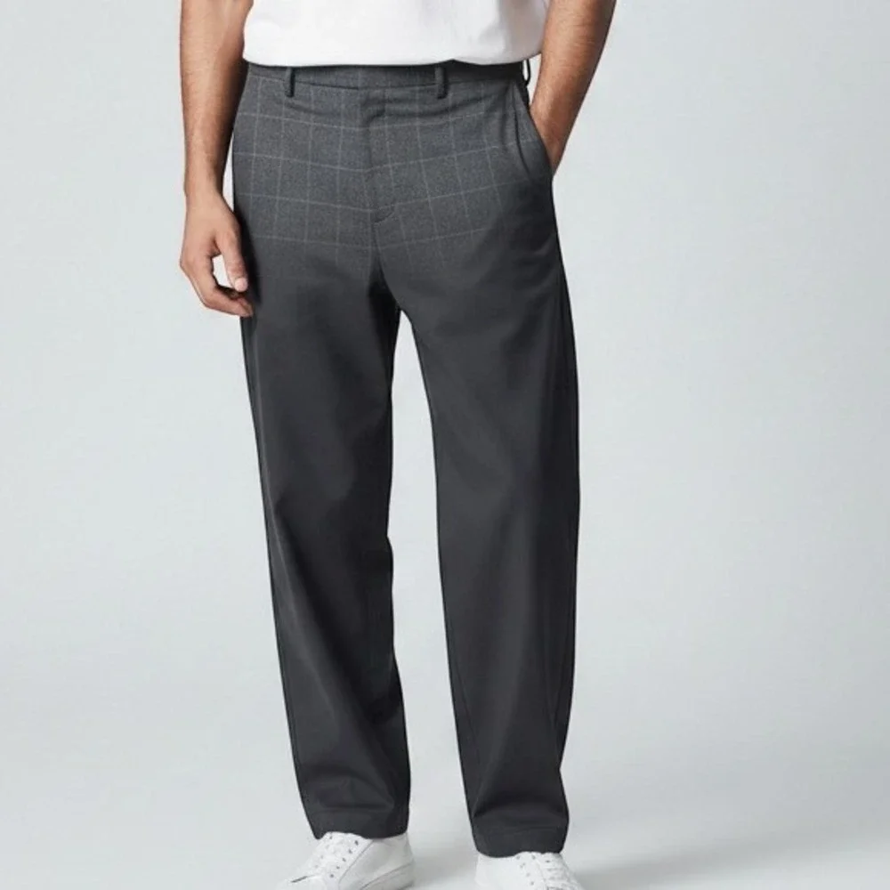 Banana Republic Dress Pants Mens 34x32 Grey Wool Italian Fabric Windowpane Check